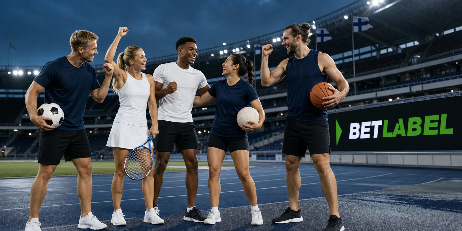 Adult sports fans celebrating a BetLabel bonus week in Finland