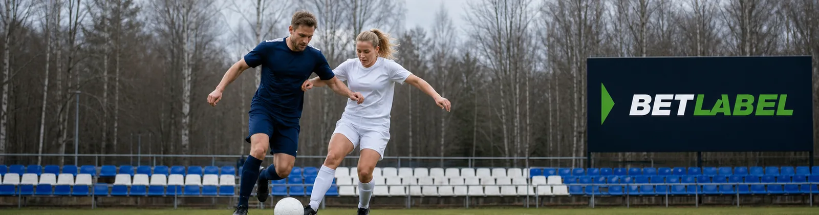 Adult football players centred in a Finnish stadium