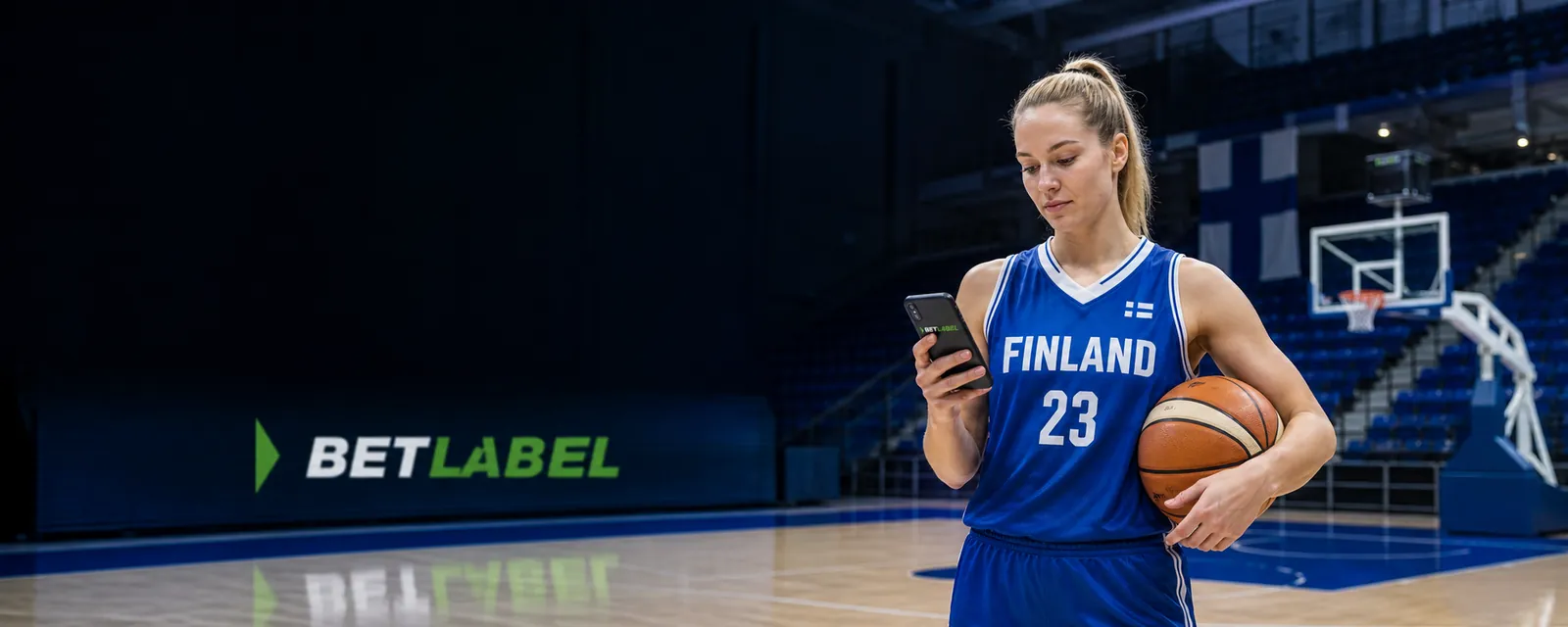 Adult basketball players with a smartphone in Finland