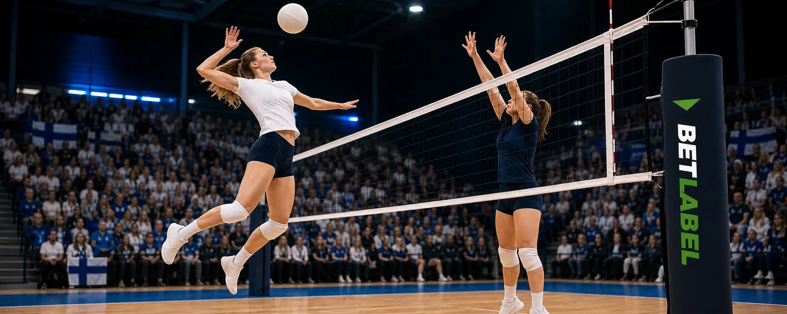 Adult volleyball players competing in Finland